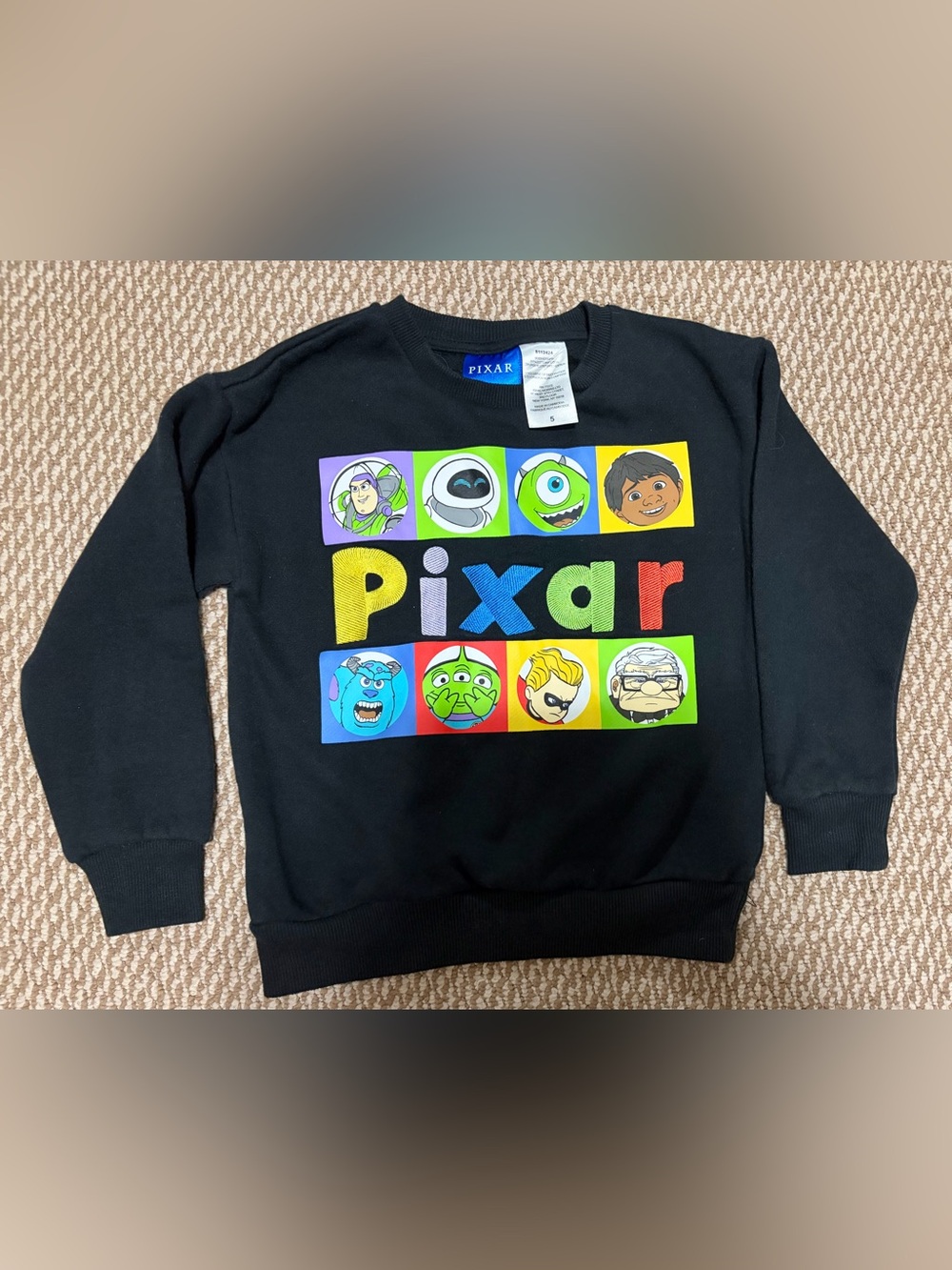 Kids size 5 Pixar disney Black Crewneck Sweatshirt - Colorful Character Logo